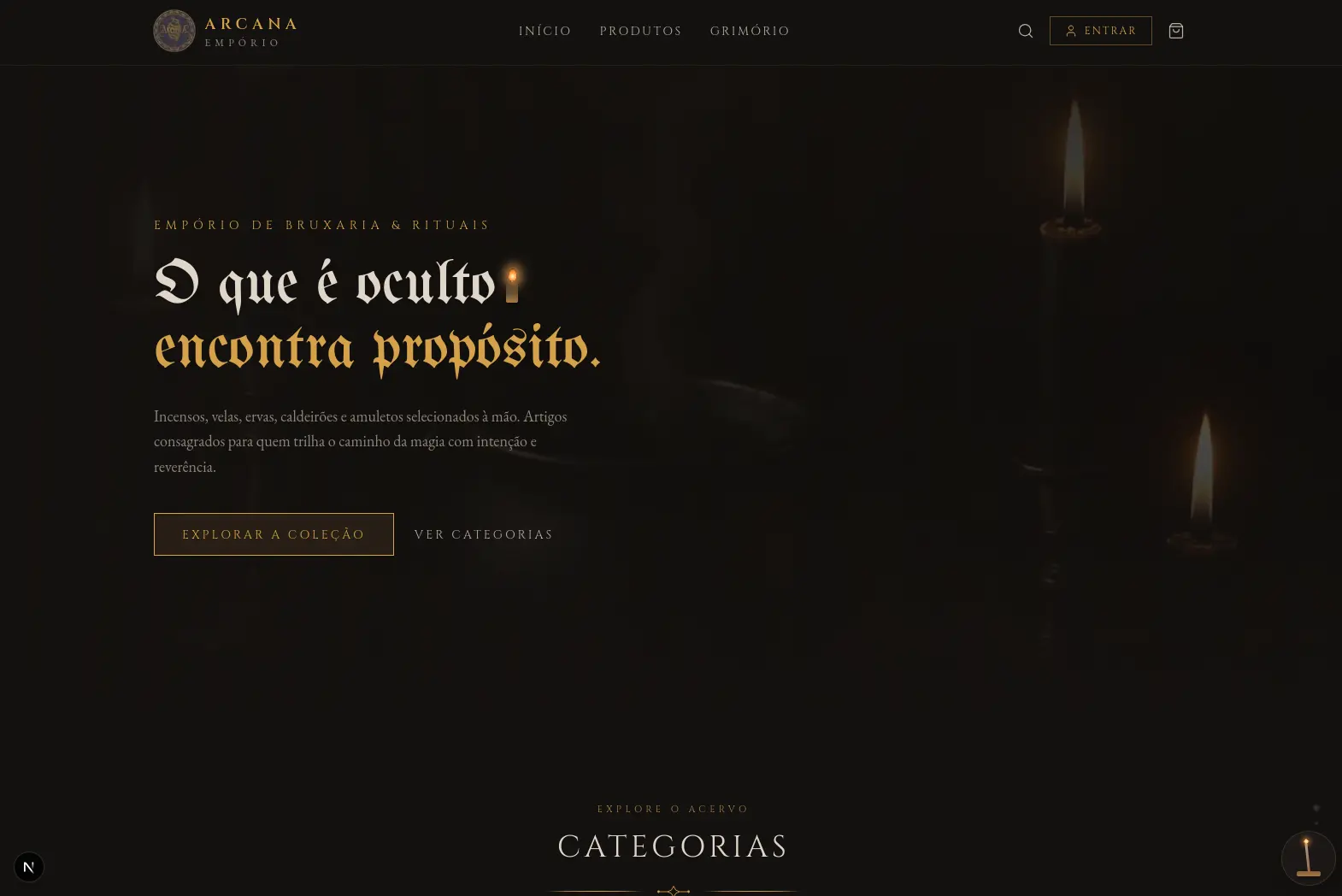 Tela do projeto Arcana Empório